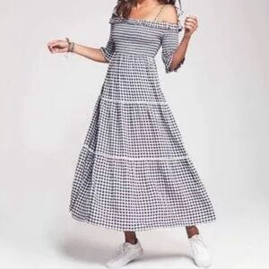 Faherty Sylvie Blue Gingham Maxi Dress